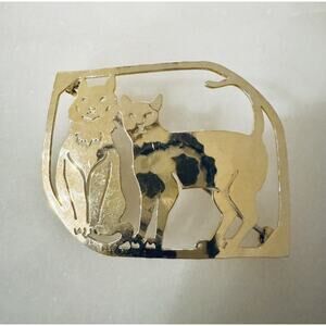 Vintage Wild Bryde Signed Gold Tone Cat Couple Open Work Design Brooch Pin